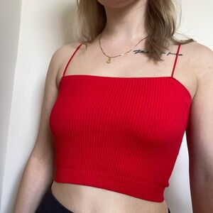 Red Ribbed Women's Top